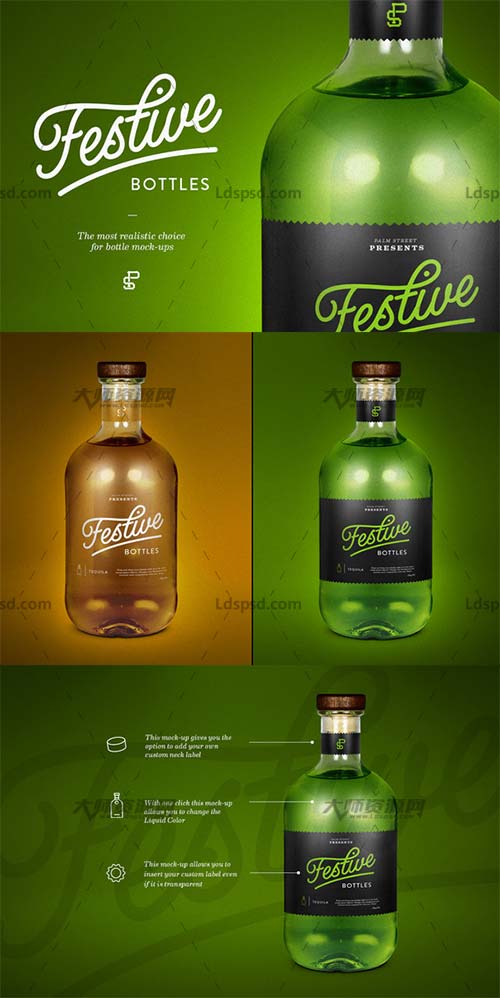 Tequila Bottle Mock-Up,龙舌兰酒瓶身品牌标签展示模型